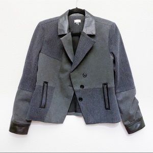 Ecru Grey Patchwork Lamb Leather Trim Blazer